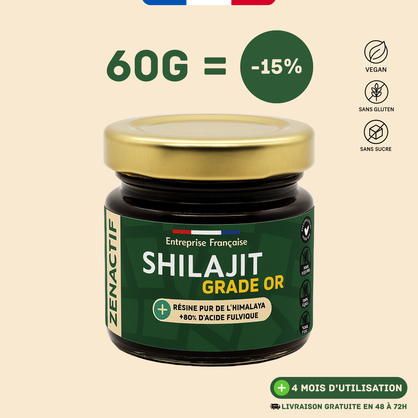 Shilajit PURE ZENACTIF - Energie & Concentration - Testé en laboratoire