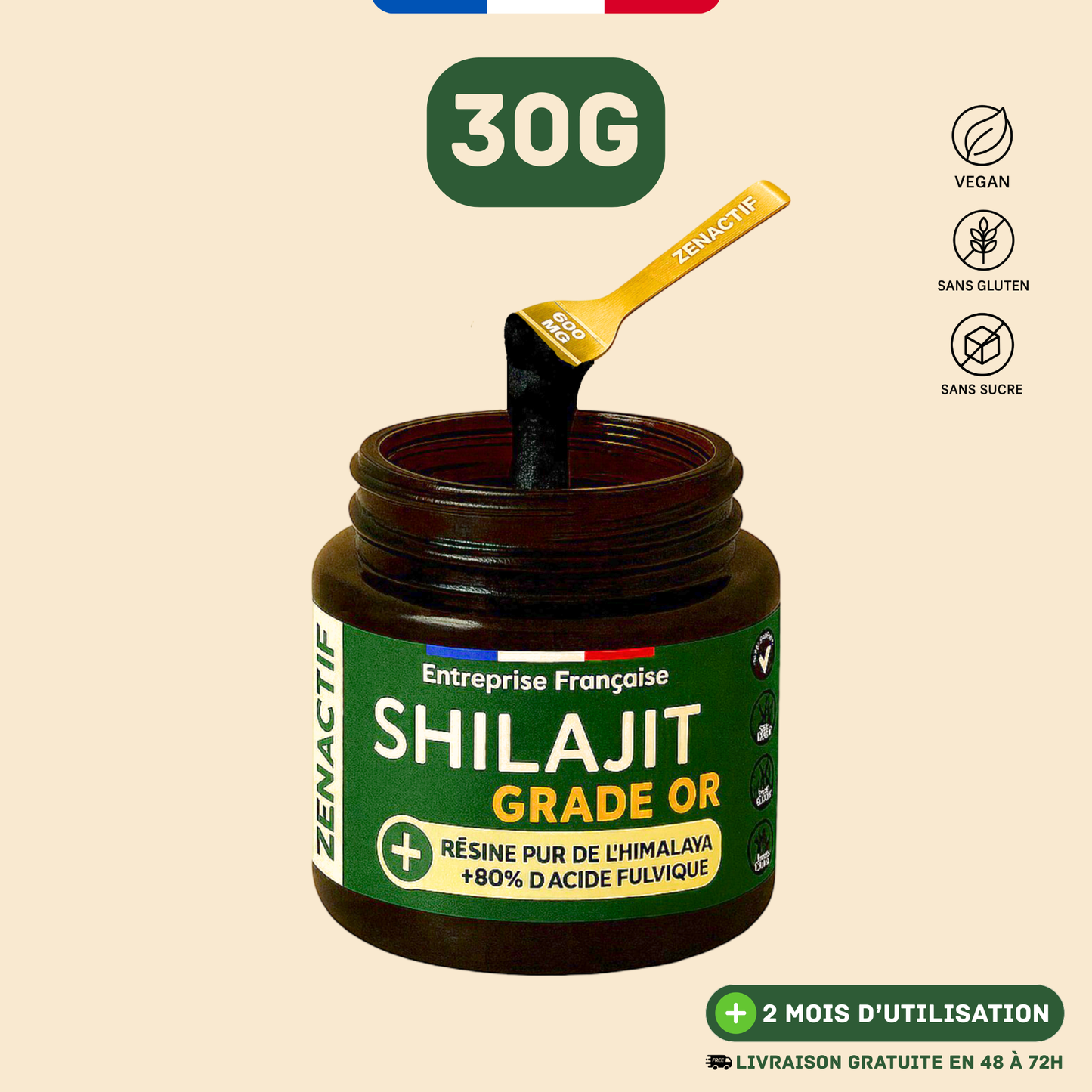 Shilajit PURE ZENACTIF - Energie & Concentration - Testé en laboratoire