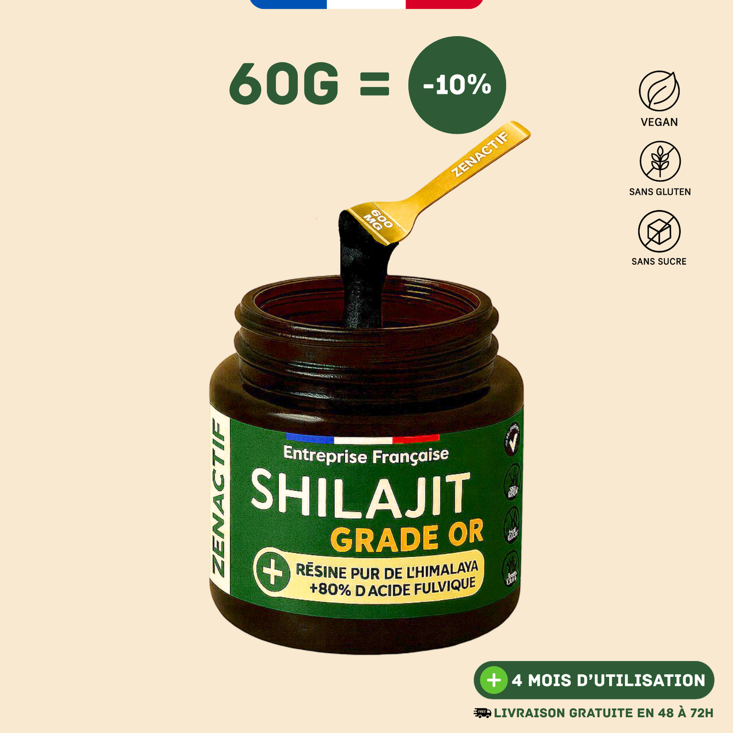Shilajit PURE ZENACTIF - Energie & Concentration - Testé en laboratoire